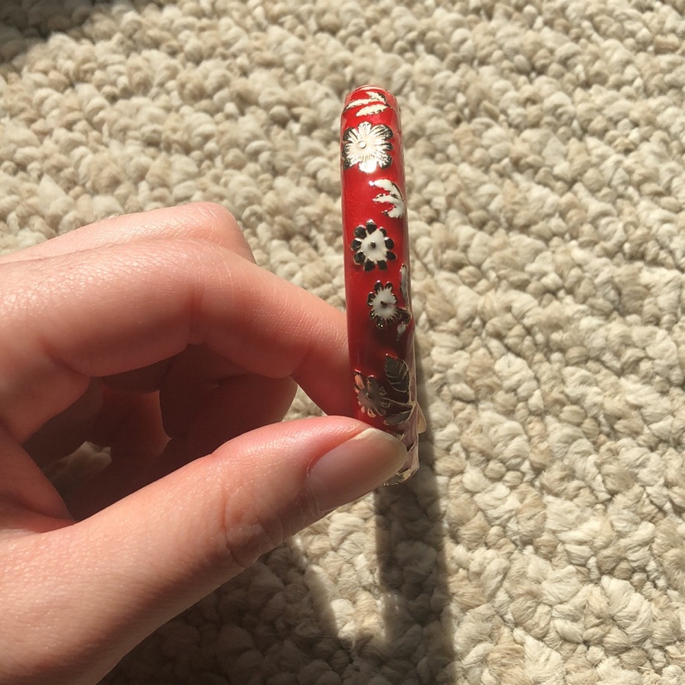 New Red and Gold floral clamp enamel bracelet
